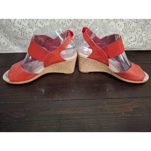 Clarks Laflay Lily Red Leather Cork Wedge SandalsSz. 5.5M - Picture 2 of 9